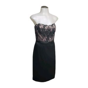 White House Black Market Dress Satin 6 Cocktail Lace Bodice Back Zip Black Rose
